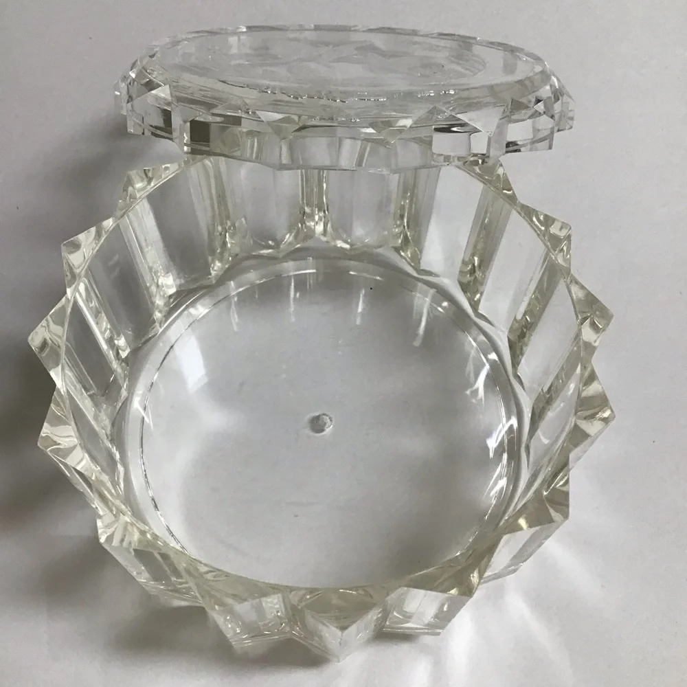 Lucite Acrylic Jewelry Box w/Lid Etched Butterfly Floral 70’s Boho Diamond Edge